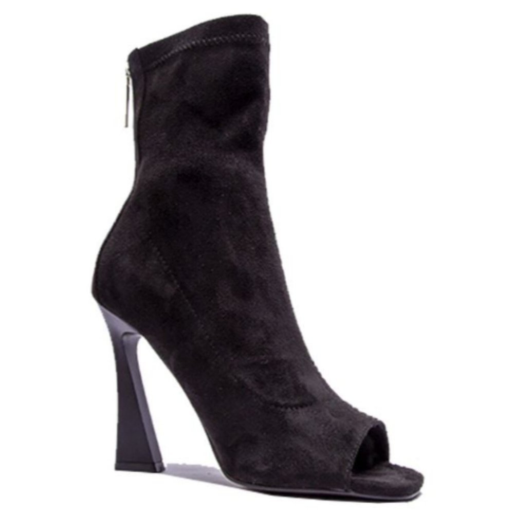 WOMENS PEEP TOE STILETTO SOCK BOOTS BOOTIES BLACK SIZE 8.5